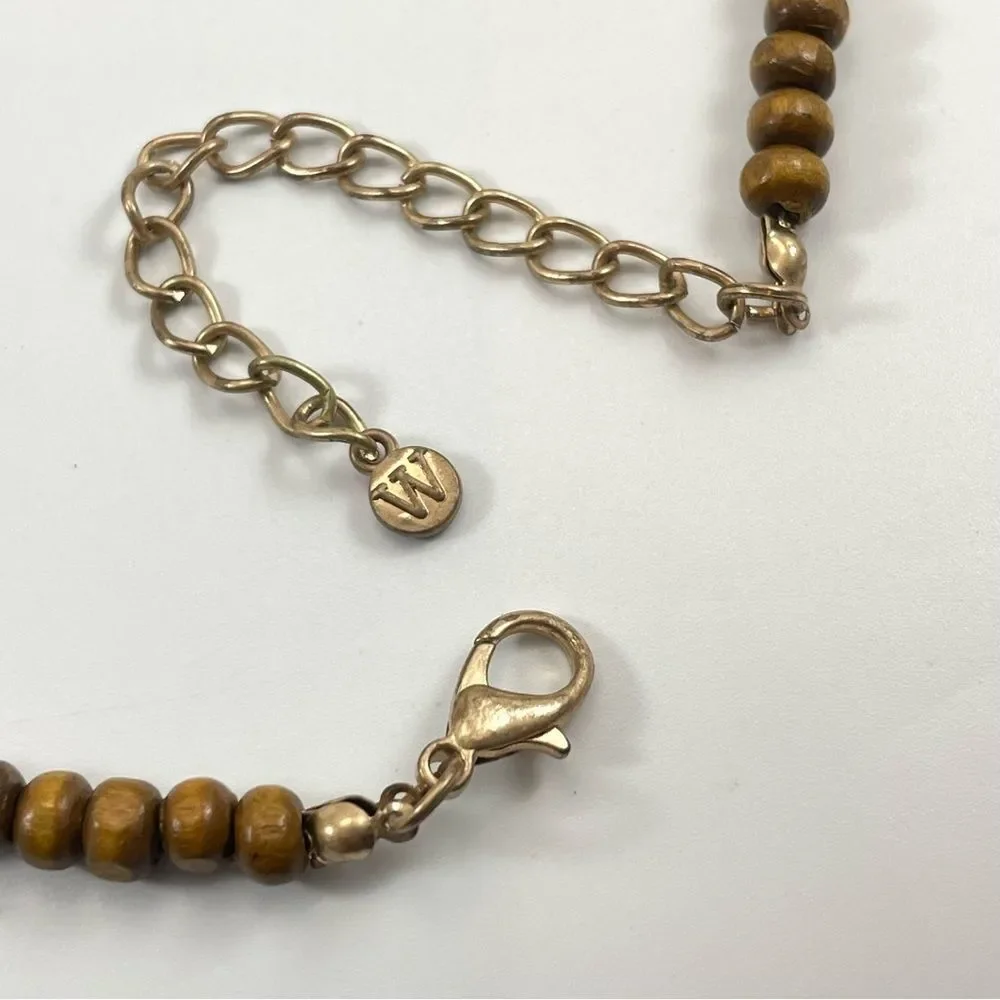Worthington Wood Glass Stone Beaded Necklace Silk Tassel End Statement Boho